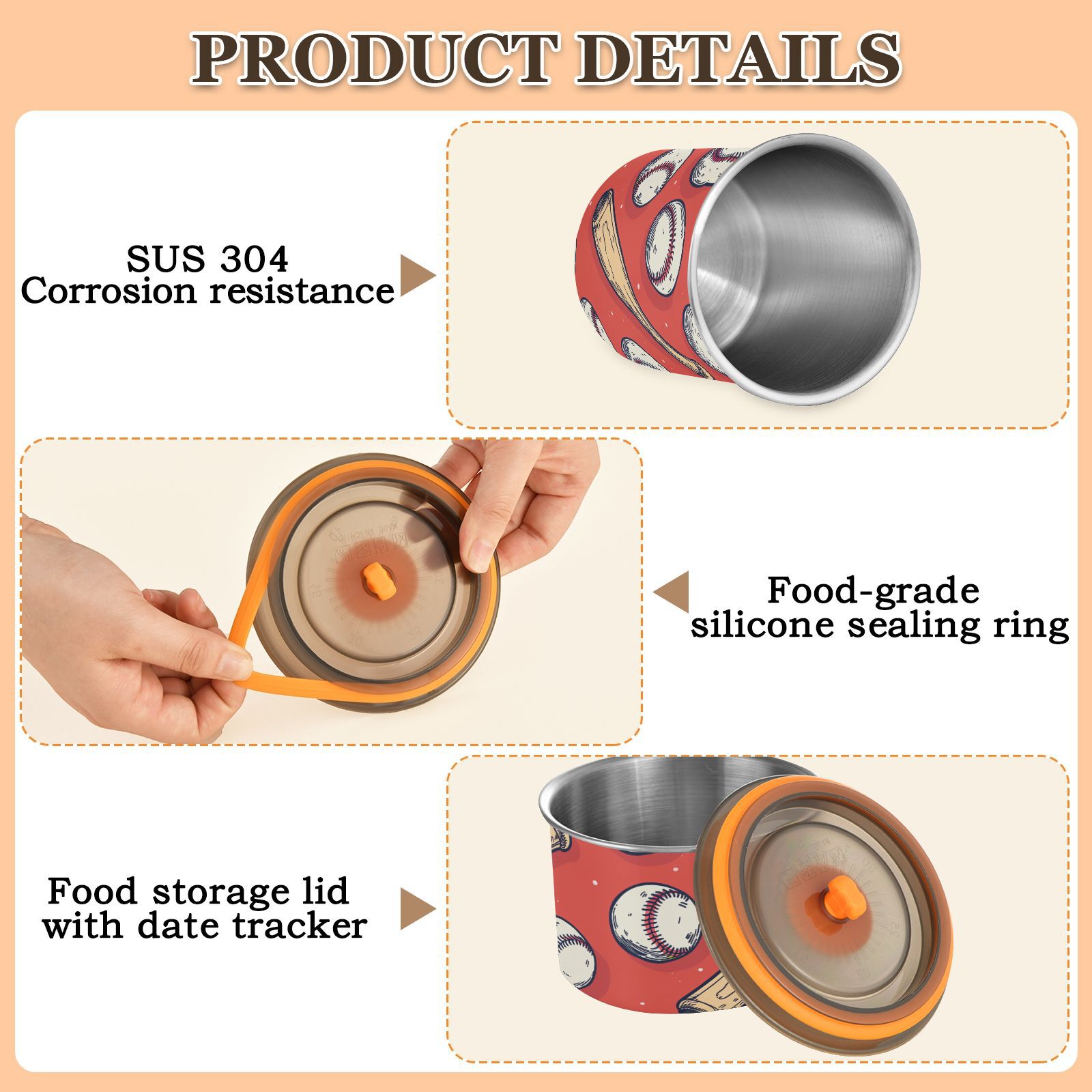 Baseball Bat Vintage Airtight Coffee Bean Canister 900 ml Food Storage Containers with Lids For Gournd, Tea, Sugar, Flour, Rice, Cereal, Candy Cookie Jar