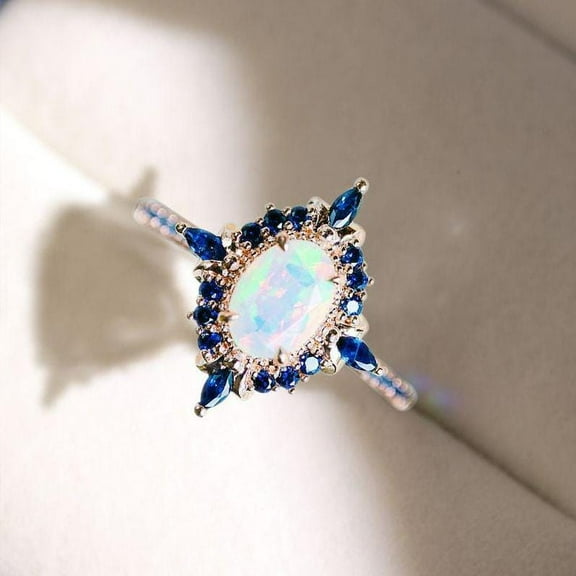 Opal Engagement Ring, Blue Sapphire Engagement Ring, Vintage Opal & Blue Sapphire Ring, Silver Ring, Promise Ring, Anniversary Gift For Her