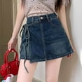 thumbnail image 2 of MIXUE Skirts For Women Summer Solid Color High Waist A Line Casual Mini Denim Skirt Holiday-Wear,Blue,XL, 2 of 4