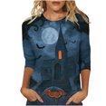 thumbnail image 2 of Uootdi Womens Blouses Three Quarter Sleeve Halloween Graphic Womens Halloween Costume Relax Fit Night Out T Shirt Blouses, 2 of 5