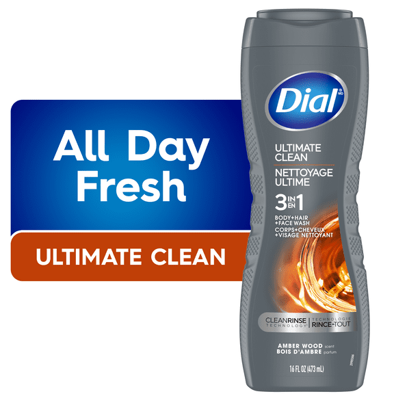 Dial Men 3in1, Body, Wash, Hair Wash, Face Wash, Amber Wood Scent, 473ml, Dermatologist Tested, Free from Silicones, Parabens, Phthalates