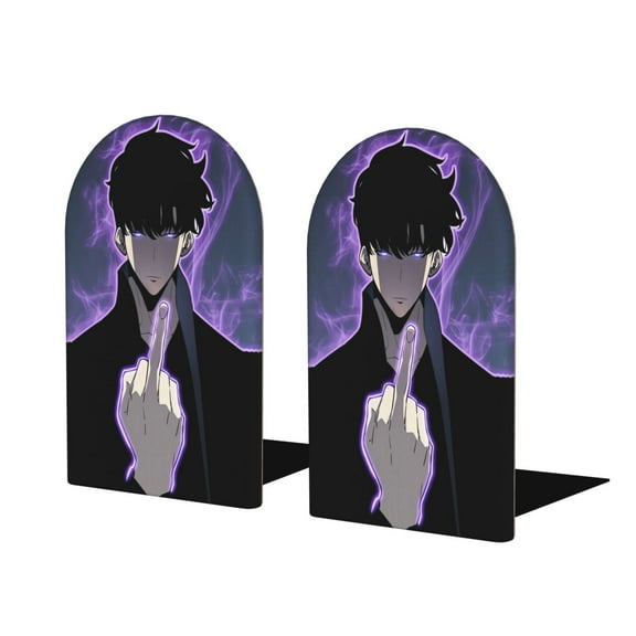 Solo Leveling Wooden Desktop Bookends, Decorative Bookshelf Display Office Magazine Shelf 1 Pair