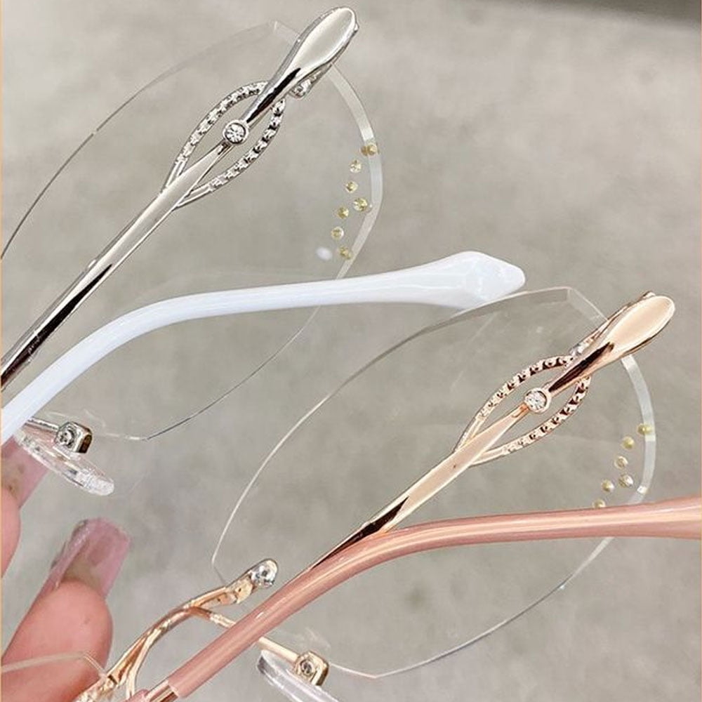 2 Pairs of Women Rimless Blue Light Blocking Reading Glasses 2.00, Ladies Rectangle Metal Presbyopia Glasses Readers +2.00 strength