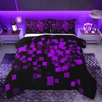 Homewish Futuristic Abstract Teens Bedding Comforter Set, Purple Stereoscopic Square Twin Comforter Sets, Modern Fashion Style Reversible Bedding Set, Super Cozy Room Decor, 2-Piece