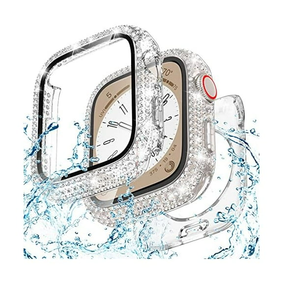 40mm Waterproof Bling Case for Apple Watch Screen Protector SE 3/2/1,Series 6/5/4 40 mm, Sparkling PC Front Bumper & Hollow Back for iWatch Cover, Splash-Resistant, Easy Install