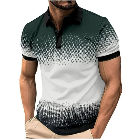 WREESH Men's Gradient Henley Shirts Button-Down Loose Casual Short Sleeve Shirt a Stylish Gradient Top for Men Green