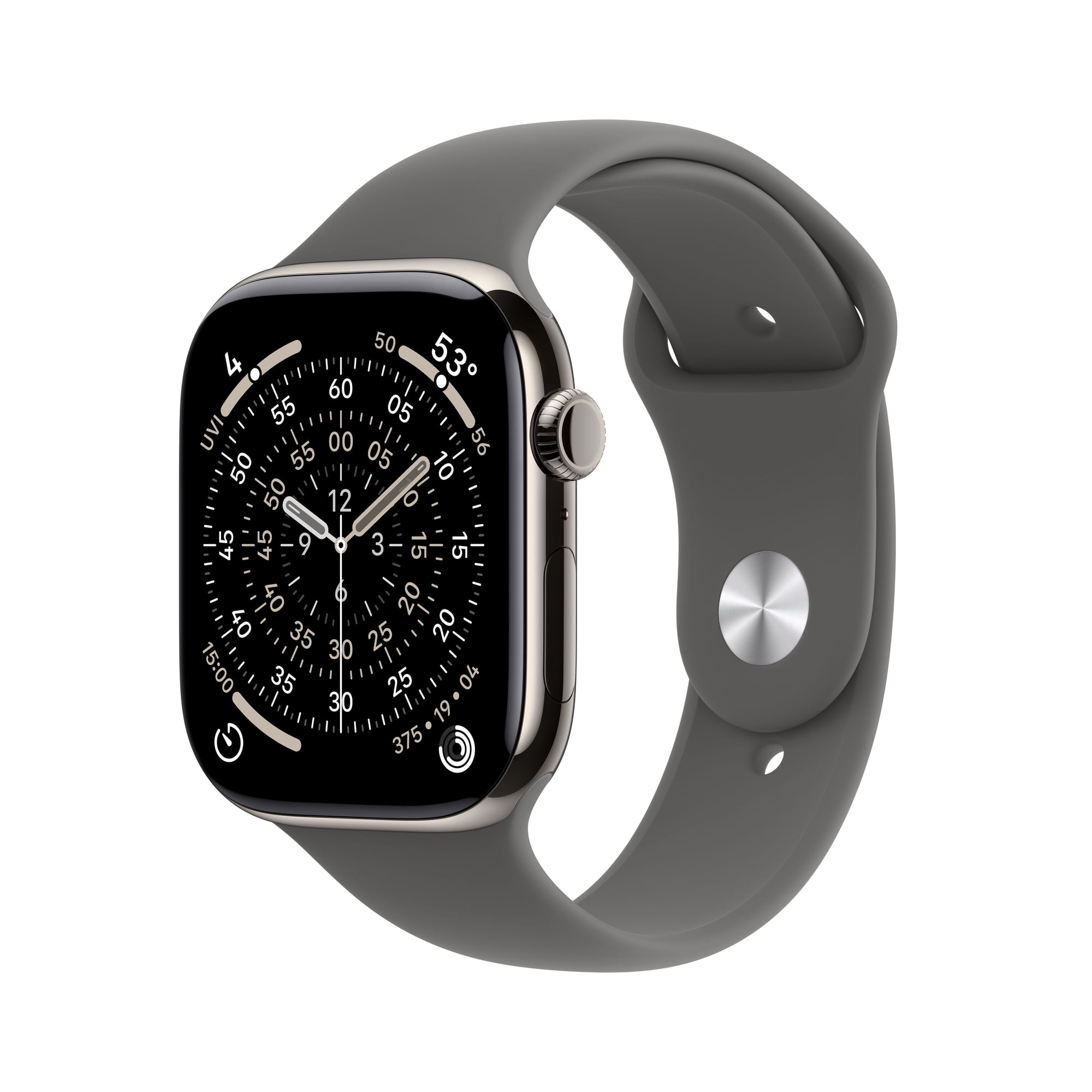 Apple Watch Series 11 [GPS + Cellular 46mm] Smartwatch with Natural Titanium Case with Stone Gray Sport Band - S/M