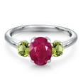 thumbnail image 3 of Gem Stone King 2.20 Ct Oval Red Ruby Green Peridot 925 Sterling Silver Ring (Size 5), 3 of 6