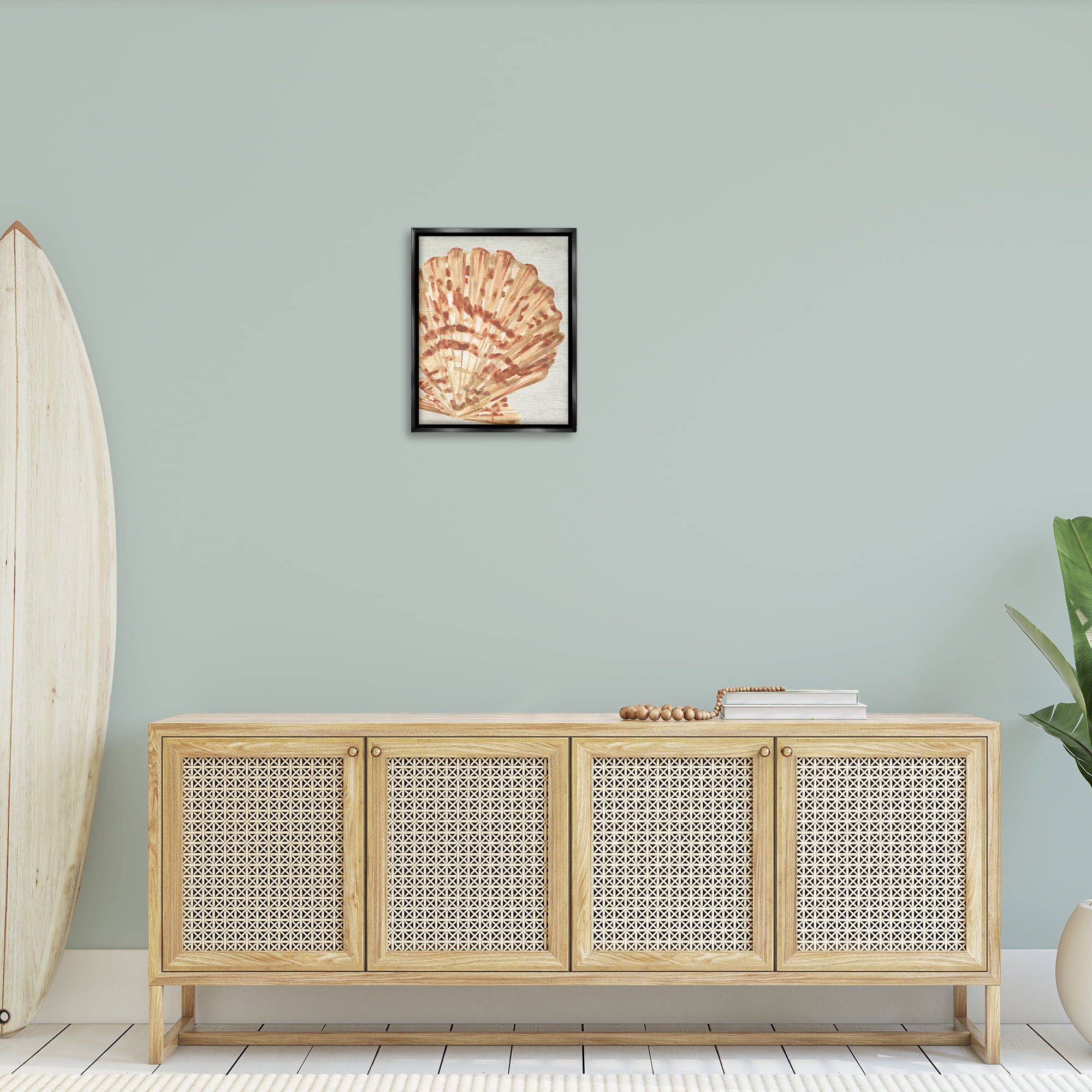Stupell Industries Tan & Beige Clam Nautical & Beach Painting Black Floater Framed Canvas Art Print Wall Art, 17 x 21