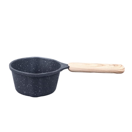 Marble Non-Stick Sauce Pan - Small Aluminum Pot with Spouts & Wood Handle, Black