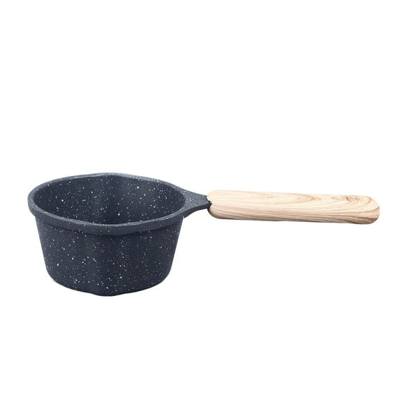 Marble Non-Stick Sauce Pan - Small Aluminum Pot with Spouts & Wood Handle, Black