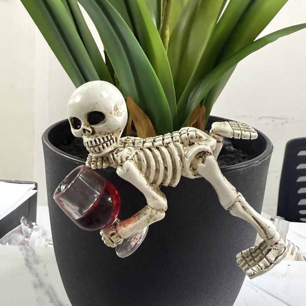 Weather-Resistant Skeleton Statue 5.1 Inch for Garden and Flower Pot Decoration