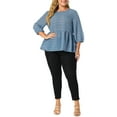 thumbnail image 2 of Agnes Orinda Women's Plus Size 3/4 Puff Sleeve Top Cinched Waist Ruffle Peplum Blouse 2X Blue, 2 of 7