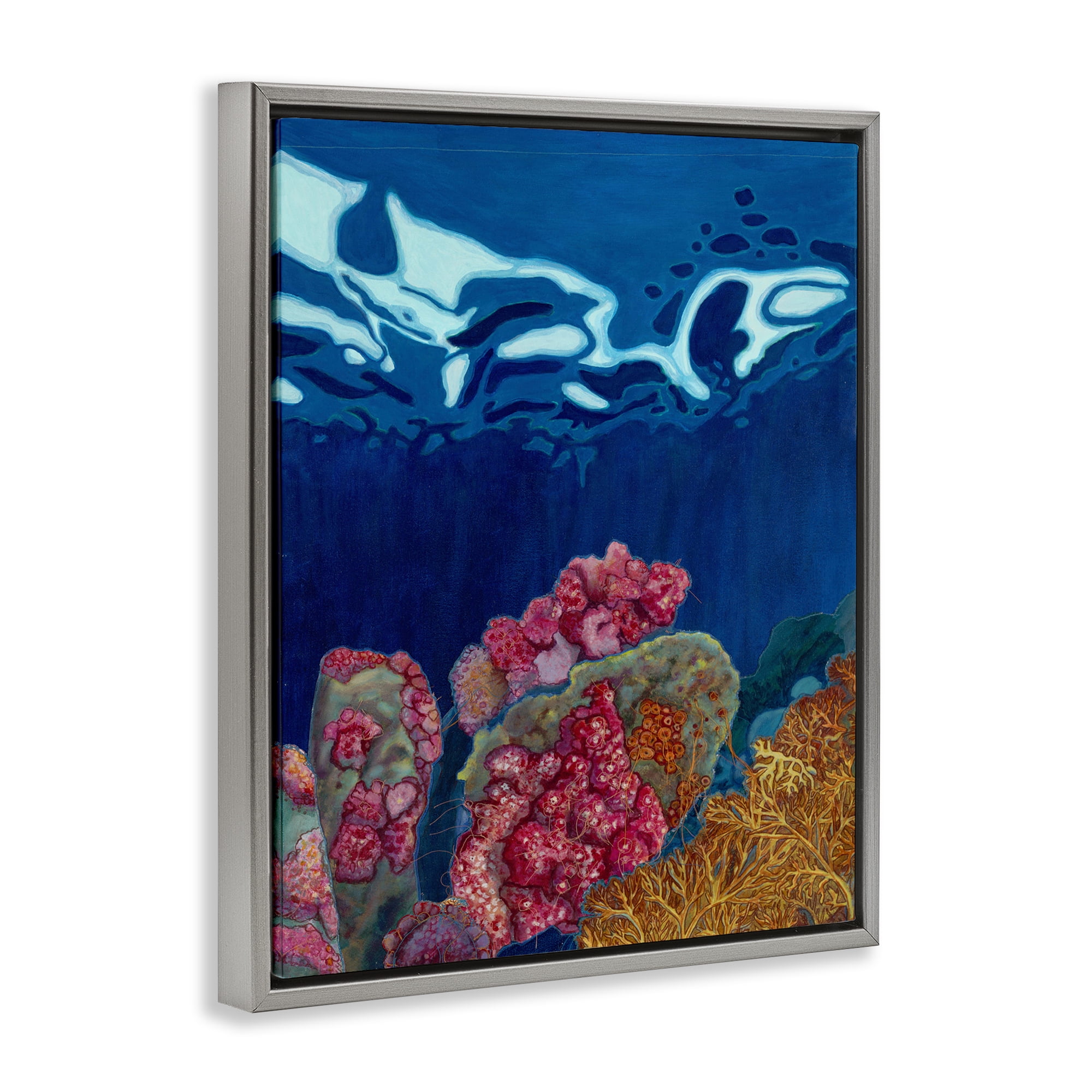 Stupell Industries Abstract Underwater Coral Nautical & Beach Painting Gray Floater Framed Canvas Art Print Wall Art, 17 x 21