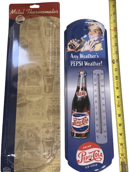 Wall Hanging Thermometer Metal ~ 22 Gauge Metal Lithograph Print Measures 5" x 17" Indoors or Outdoors  (Pepsi Bottle)