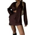 thumbnail image 1 of VISgogo Mujeres Tops Falda Traje, Manga Larga Color Sólido Botones Tops Cintura Alta Medio Vestido Verano Otoño Traje VISgogo moda, 1 of 9