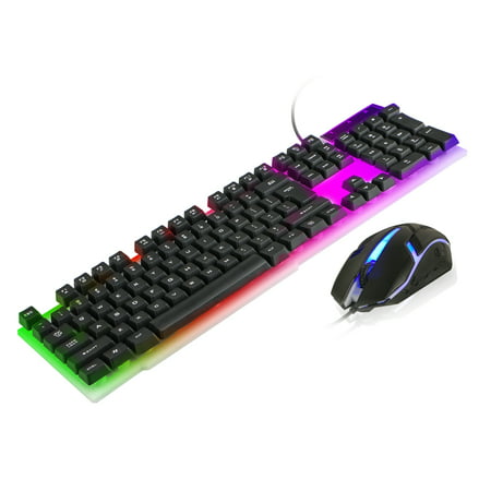 Gaming Keyboard and Mouse Combo, TSV Computer Rainbow Backlit Wired Keyboard and Mouse with 4 Adjustable DPI for Gaming,