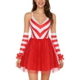 thumbnail image 2 of iiniim Women's Christmas Costume Outfit V-Neck Striped Bodice Tulle Dress Bow & Gloves Red S, 2 of 7
