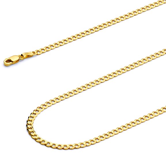 Wellingsale 14k Yellow Gold Polished 2.3mm Cuban Concaved Curb HOLLOW Chain Necklace with Lobster Claw Clasp - 20"