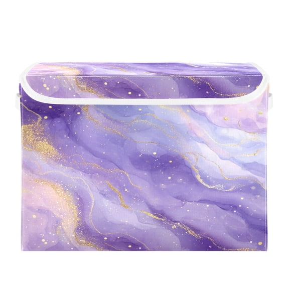 Large Collapsible Storage Box Flip Lid Fabric Decorative Organizer Container Basket with Handles 16.5×12.6×11.8in Soft Purple Marble Vortex