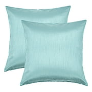 Aiking Home 18x18 Inches Faux Silk Square Throw Pillow Cover, Zipper Closure, Aqua (Set of 2)