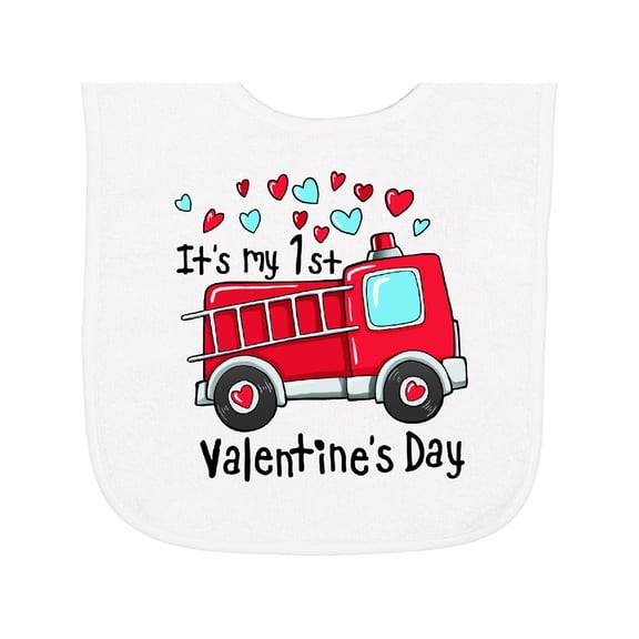 Inktastic It's My 1st Valentine's Day Fire Truck Baby Terry Cloth Bib