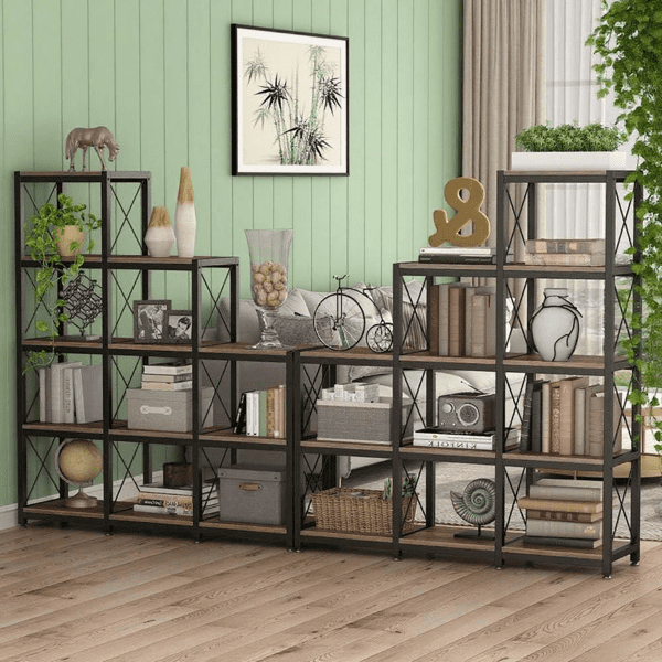 9-Cube Vintage Ladder Bookcase, Stepped Staircase Design, Space-Saving Etagere for Home/Office, Easy Assembly