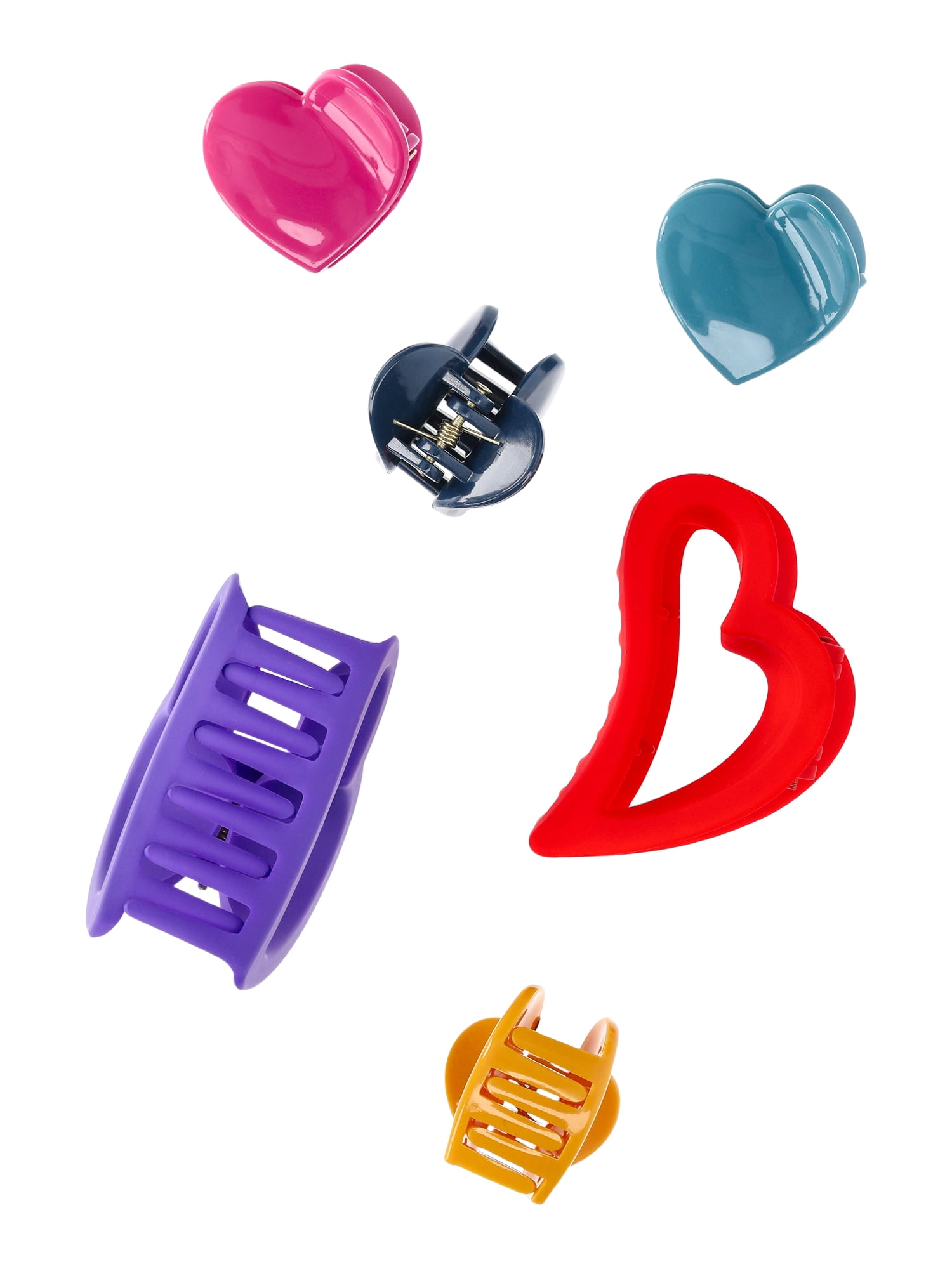 Wonder Nation Girls' Heart Hair Claw Clip Set, 6-Piece, Multi