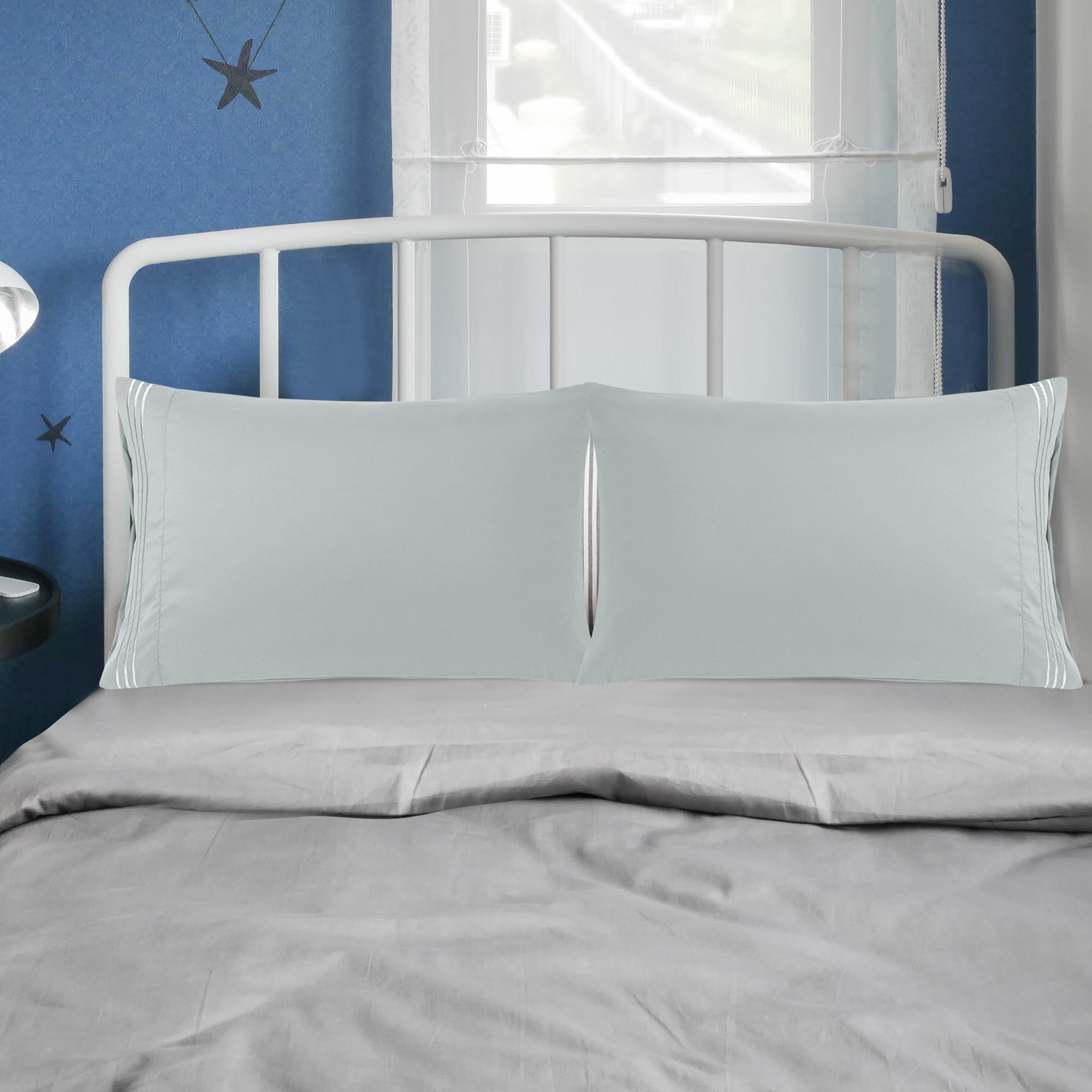 Unique Bargains Polyester Microfiber Soft With Zipper Pillowcases 2 Pcs Light Gray Euro