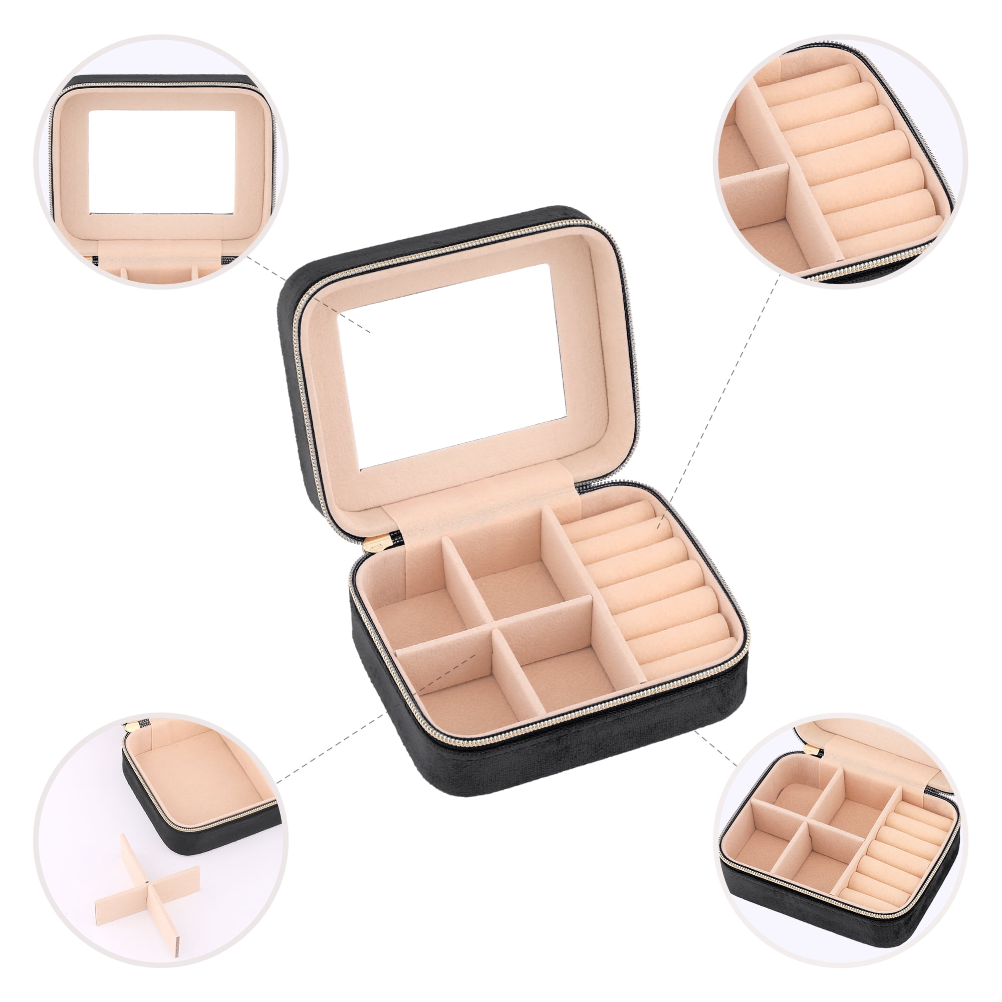 Unique Bargains Portable Velvet Jewelry Organizer Case for Women Black