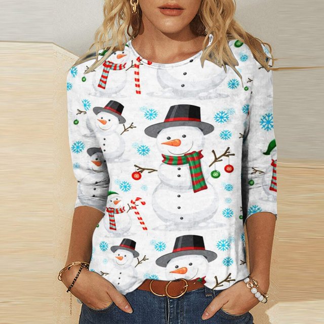 Pntutb - Camiseta holgada con estampado de moda para mujer, blusa de manga 3/4, cuello redondo, tops casuales Pntutb Pntutb-1328