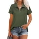 thumbnail image 1 of Blusa Cremallera Cuello En V Abertura Lateral Color Puro Casual Suelto Manga Corta Tops para Mujer OD Verde XL, 1 of 6