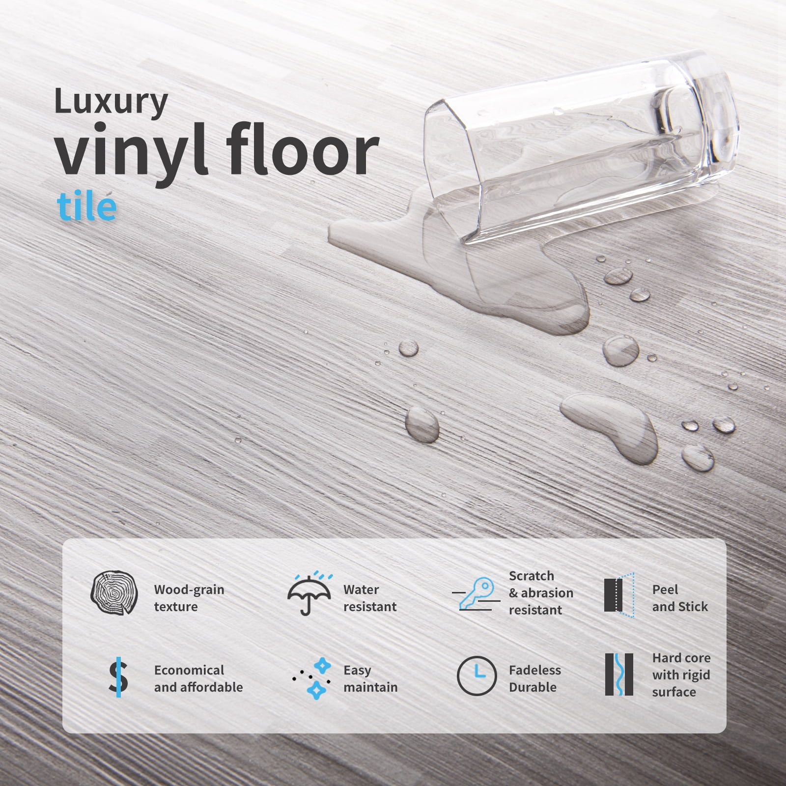 Art3d Peel and Stick Floor Tile Vinyl Wood Plank 54 Sq.Ft, Rigid Surface Self-Adhesive Flooring in Dusty Grey