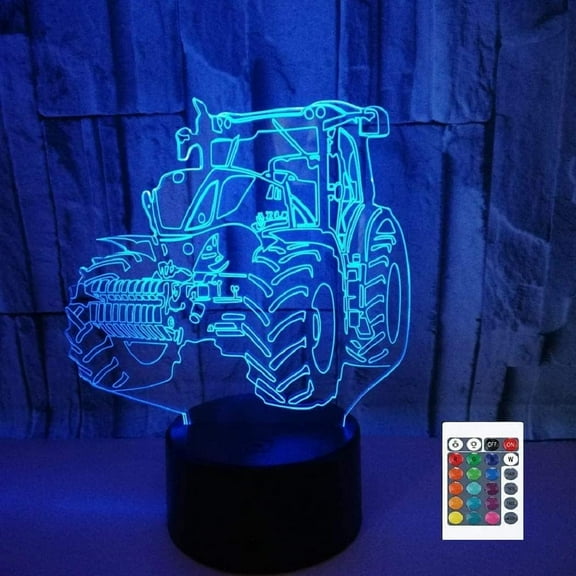 YSTIAN 3D Tractor Remote Control 16 Color Night Lights Illusion Acrylic LED Table Bedside Lamp Children Bedroom Desk Decor Birthday Gifts Toy for Kids