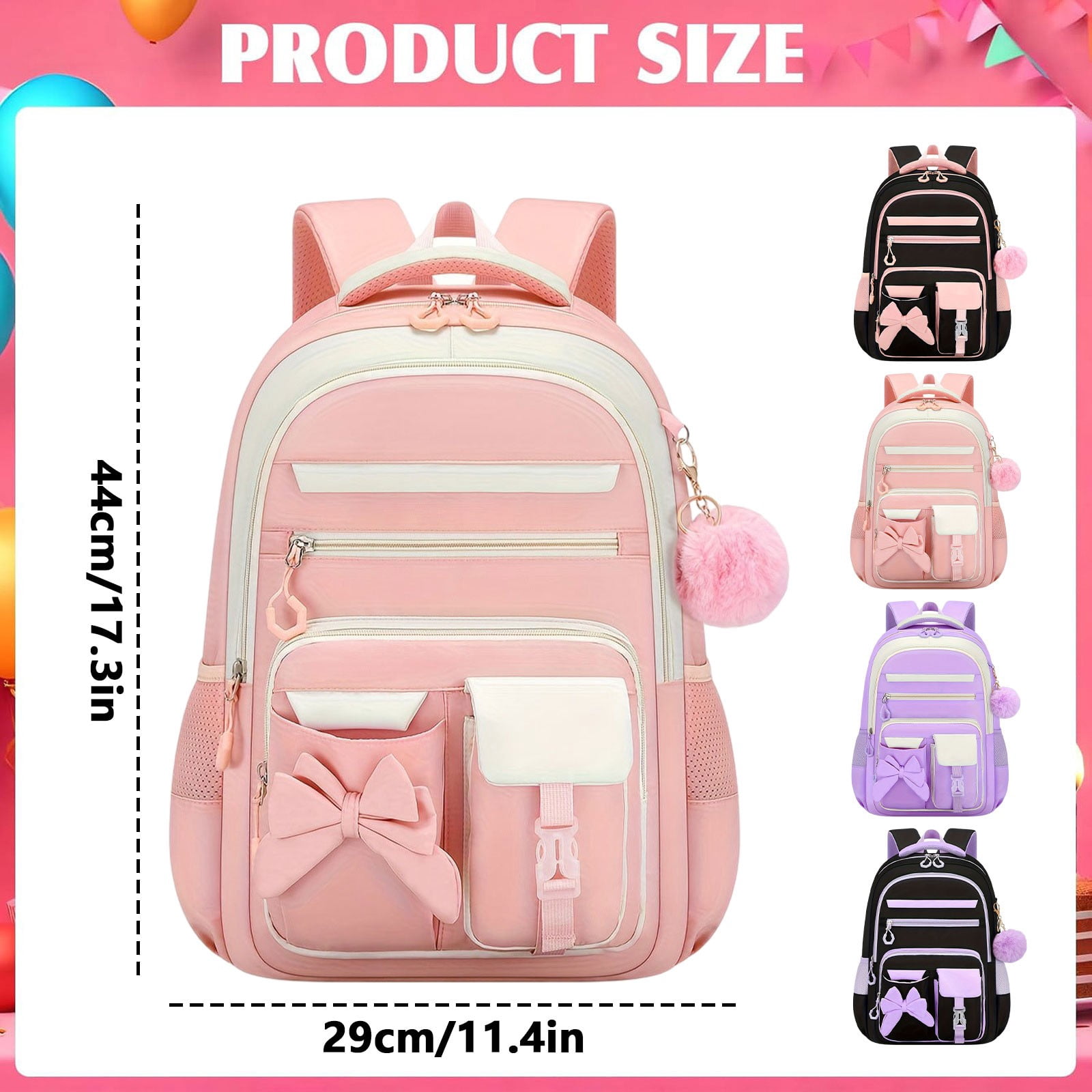 Cute Office Backpack for Teen Women Kawaii Waterproof Large Capacity Bookbag for Elementary Middle Office Preppy Aesthetic Book Bag with Cute Accessories for Ages 6-8 8-10 10-12 (Pink)