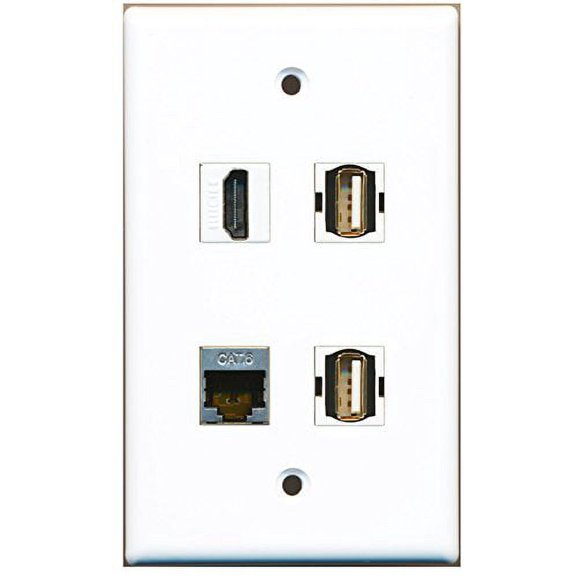 RiteAV - 1 Port HDMI 2 Port USB A-A 1 Port Shielded Cat6 Ethernet Wall Plate