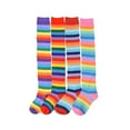 thumbnail image 4 of Qarigey Paquete de 2 calcetines a rayas de talla grande hasta el muslo, elasticidad, transpirabilidad, cómodos, cálidos, apariencia de moda, medias Medias vistoso Qarigey AP008874-04, 4 of 6