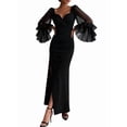 thumbnail image 2 of Women'S Deep V-Neck Slim Fit Bell Sleeve Evening Gown Maxi Dress Formal Party Dress Black XL, 2 of 8