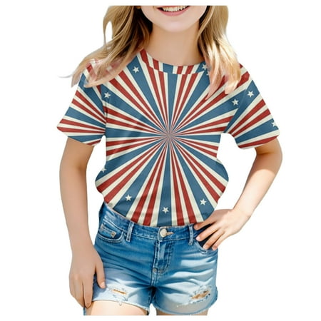 

T Shirts for Girls Size 7/8 Girls Short Sleeve Tee Summer Crewneck T Shirt Casual Fit Basic Shirts Girls Fashion D-Khaki 140