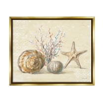 Stupell Industries Sunrise Beach Seashells Animals & Insects Painting Gold Floater Framed Art Print Wall Art, 21 x 17
