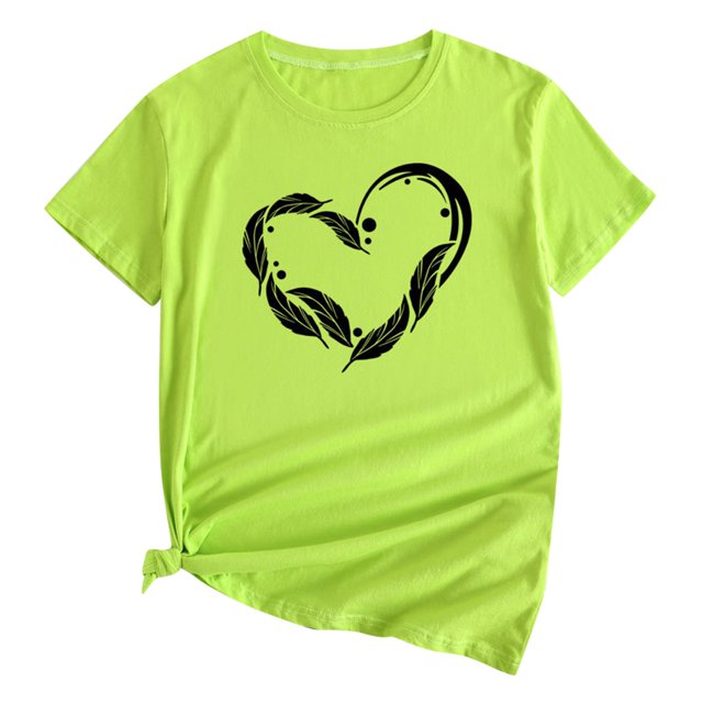 Camiseta de manga corta con cuello redondo y estampado de amor informal para mujer OAVQHLG3B Store lin121212