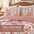 thumbnail image 3 of Regency Heights Twin Size Quilt Set, 3-Piece Lightweight Reversible Floral Coverlet Bedding Set, Coral Botanical Garden Print Quilt Bedspread with Matching Pillow Sham, 3 of 9