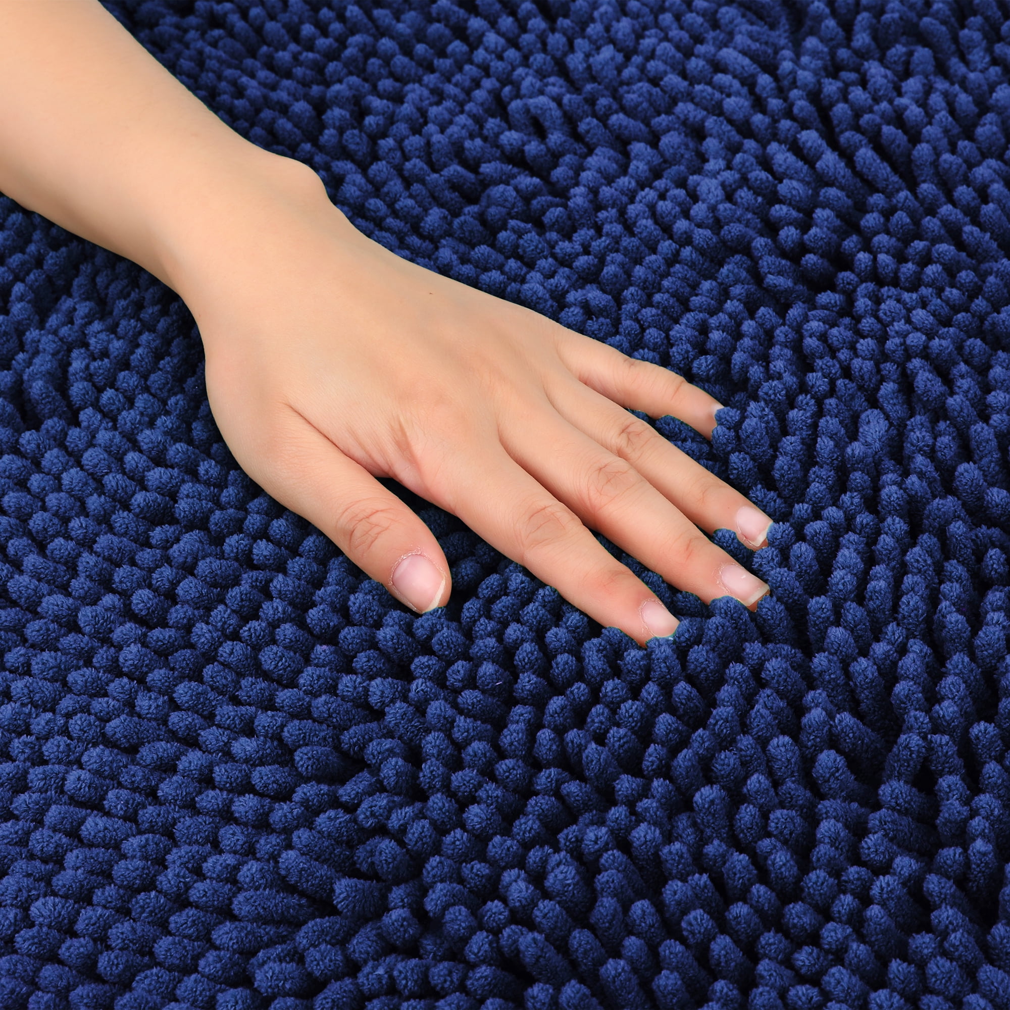 Unique Bargains Oval Plush Bath Mat Soft Non Slip Washable Rug Dark Blue 16" x 24"
