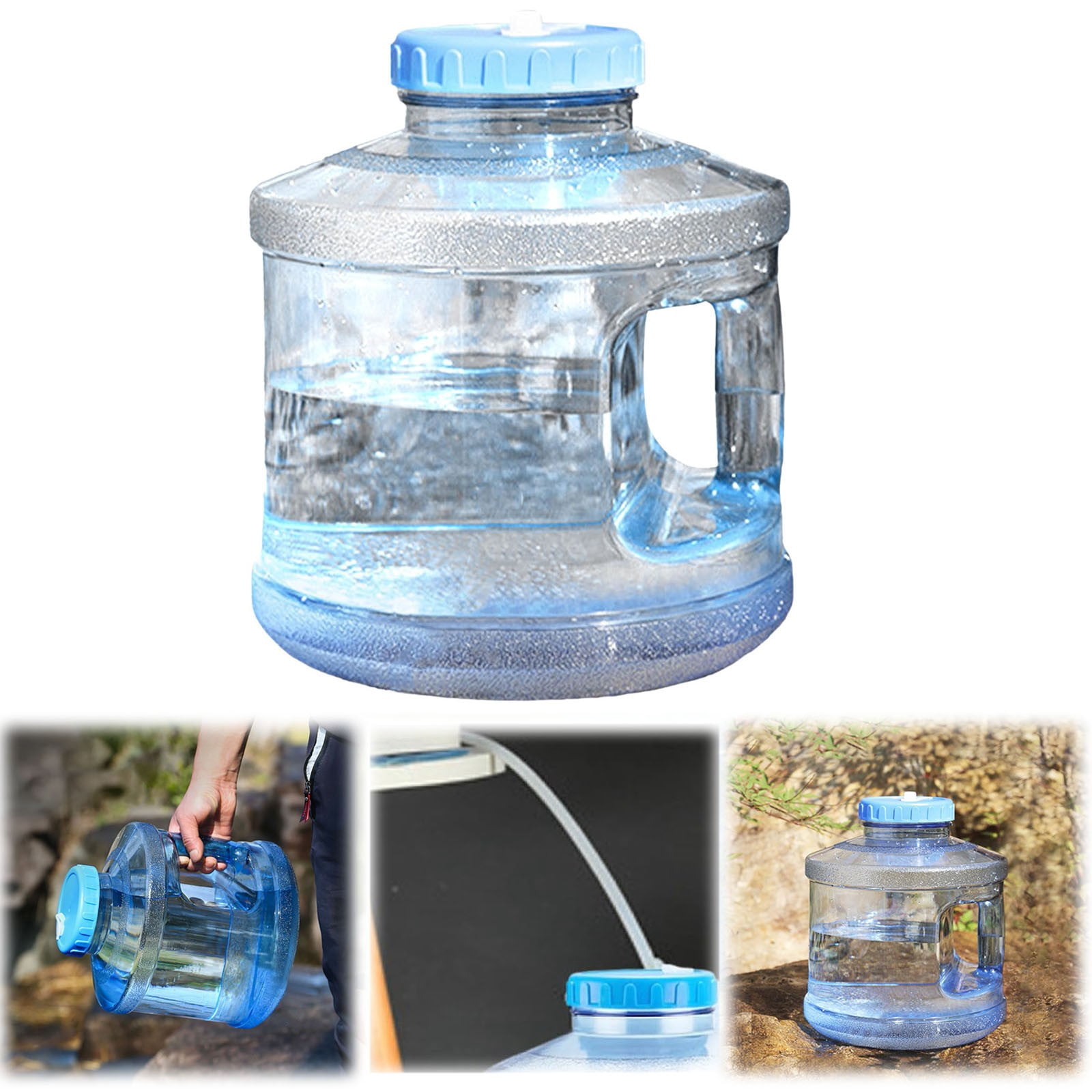 AQITTI 1.7 Gallon Gym Water Jug,Round Plastic Water Bottle Container with Screw Top Cap and Integrated Handle,Reusable,BPA Free,Large Capacity for Camping Outdoor Travel Gym Use Sky Blue