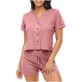 thumbnail image 2 of Abomasnow Womens 2 Piece Lounge Set Ribbed Knit Short Sleeve Pullover Tops and Drawstring Pants Casual Summer Pajamas Set, 2 of 6