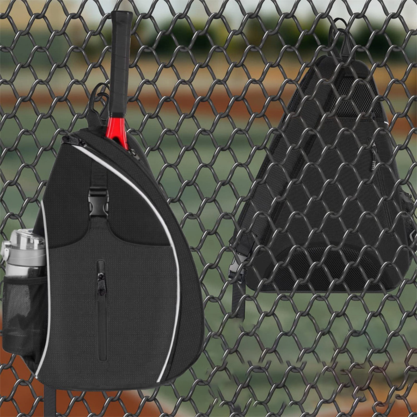 Tennis Racket Backpack - Adjustable Shoulder Bag for Badminton/Squash - 19.3" Padded Compartment with Anti-Theft Pockets & Water Bottle Holders (Black)