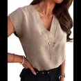 thumbnail image 2 of Blusas de Mujer con Mangas , Texturizadas, Elegantes e Informales, con Cuello en V, para el Trabajo y el Verano. Caqui Oscuro XXL, 2 of 8