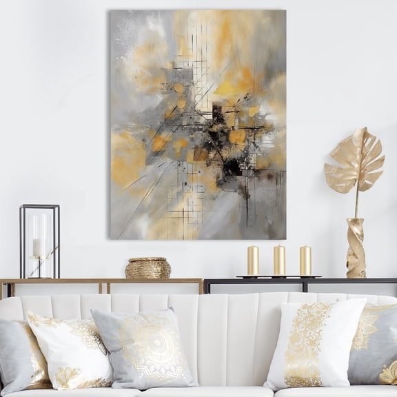 Designart "Yellow And Grey Beyond The Canvas I" Abstract Painting Wall Art For Bathroom
