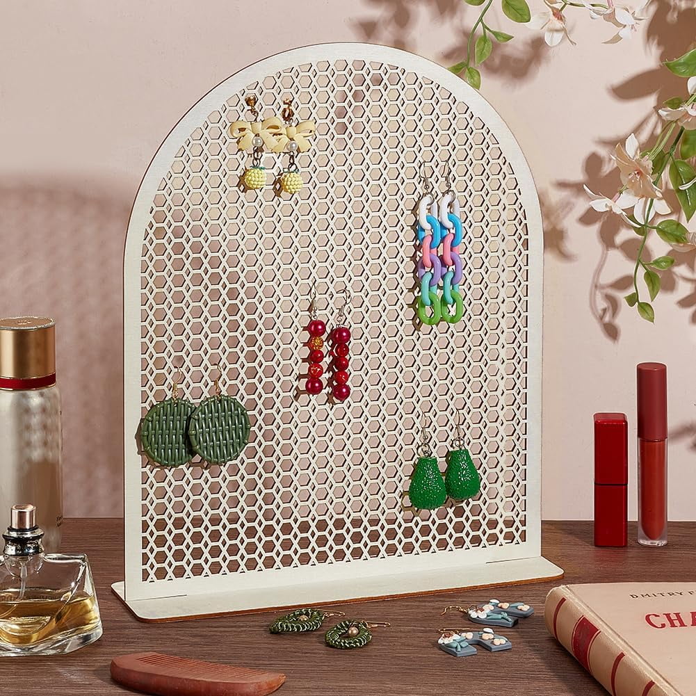Large Wood Earring Holder Organizer 606 Holes Honeycomb Hole