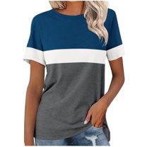 Jalioing Short Sleeve T Shirt Women's Casual Fashion Color Block Tee Shirt Crew Neck Basic Summer Tops Outfits